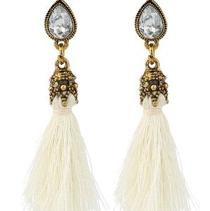 Water Drop Rhinestone Detail Tassel Earrings